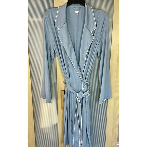 Lands End Womens Light Blue Belted Robe Sz M 10/12 Cooling Casual Sleepwear Wrap - Picture 2 of 6